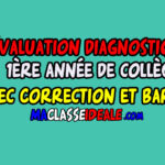 Évaluation diagnostique français 1ère année de collège Avec Correction et barème 2023-2024