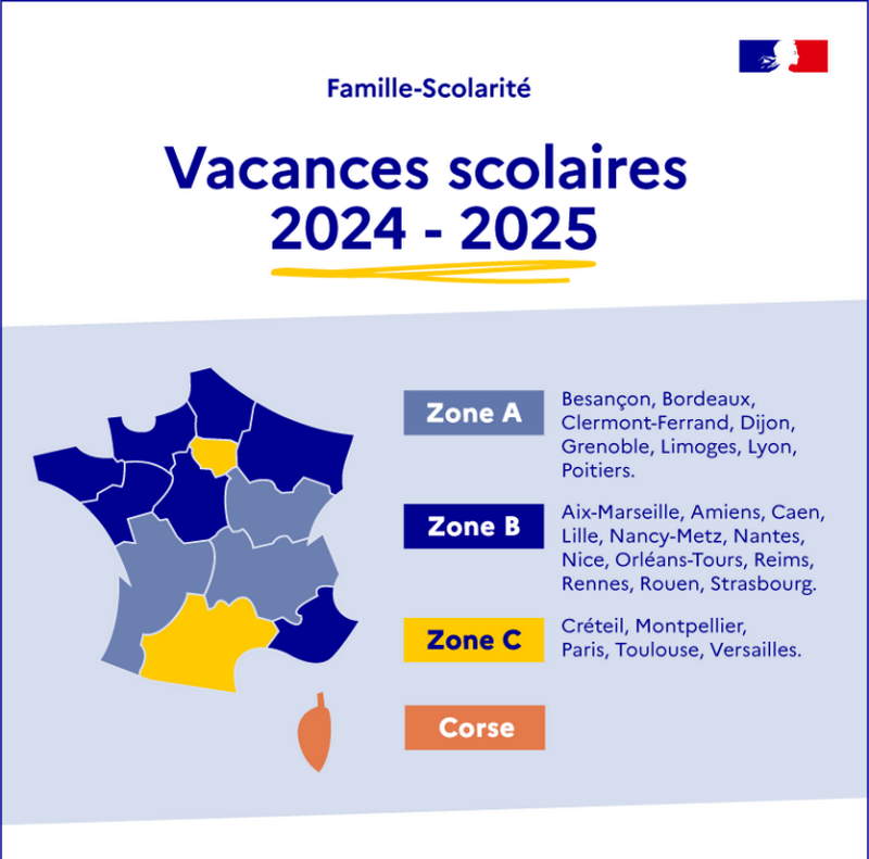 Le calendrier des vacances scolaires 2024-2025 France