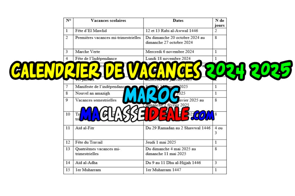 Dates des vacances scolaires 2043-2025 maroc