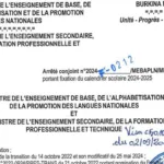 Calendrier scolaire de l'année scolaire 2024-2025 Burkina Faso