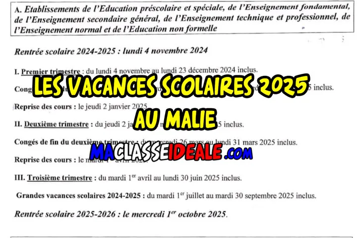 Les vacances scolaires 2025 au Malie